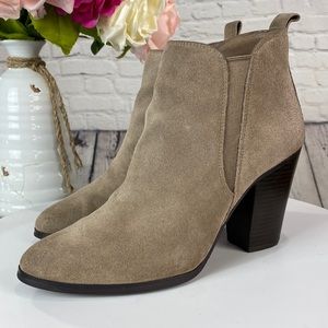 MICHEAL KORS Tan Suede High Heel Slip On Ankle Boots